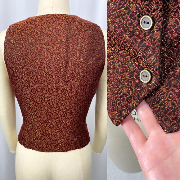 Vintage 90s ornate brocade vampire academic gothic button-up vest waistcoat - Picture 2 of 7